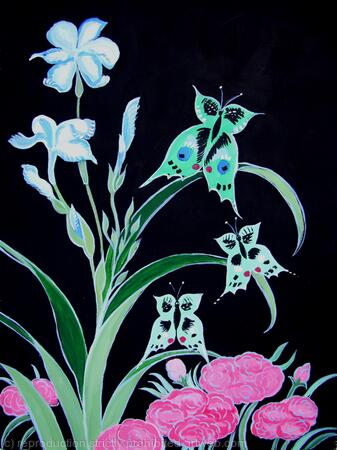 Blue iris with butterflies