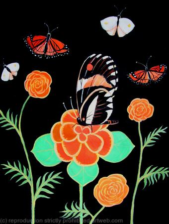 Oriental flowers with butterflies