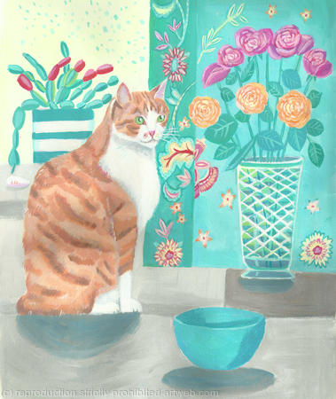 Cat with Flowers