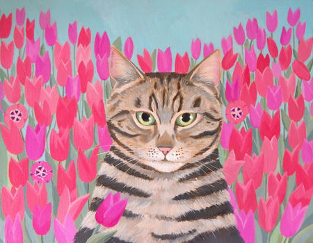 Tabby with Tulips SOLD