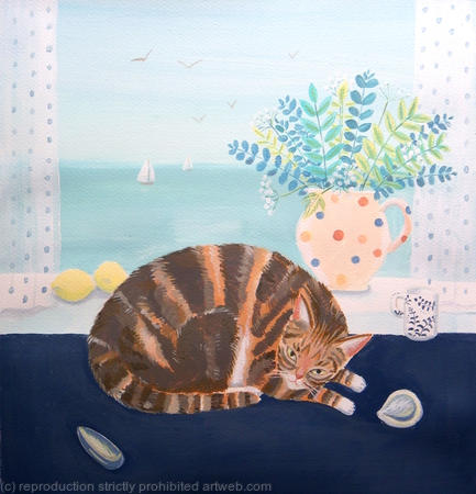 Tabby in the Window-cat painting 