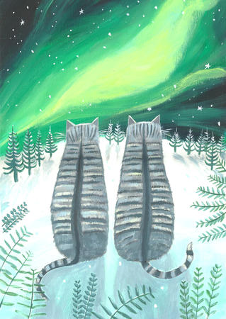 Cats with the northern lights SALE