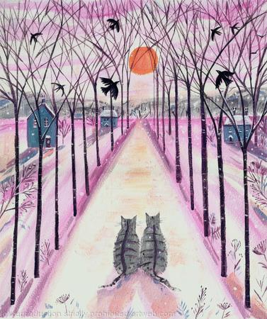Winter Wood watchers-cat painting 