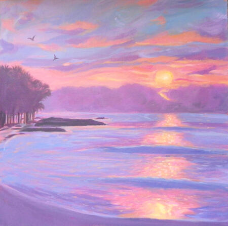 Sunset Beach- seascape art- sunset painting 