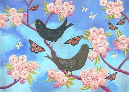 Birds with blossom 