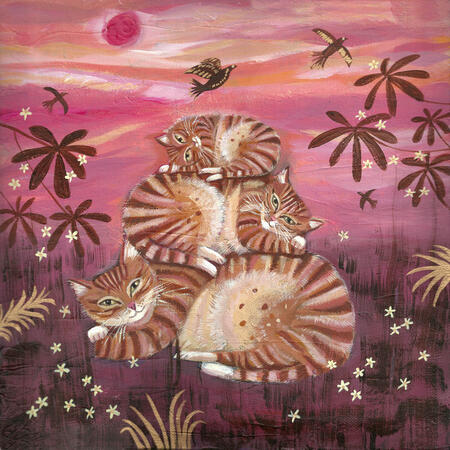 Ginger trio catnap- cat painting SOLD