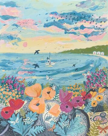 Spring flowers seascape art