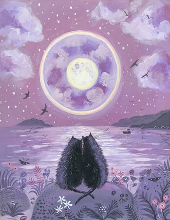 Cats with rainbow moon 