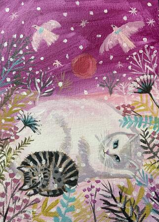 Winter cat with kitten