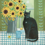 Black Cat with Sunflowers