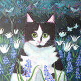 cat with Bluebells SOLD