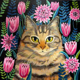 Tabby with flowers SOLD