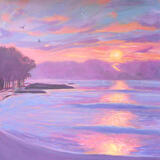Sunset Beach- seascape art- sunset painting 