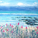 Seaside Retreat- seascape painting - palette knife canvas art