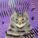 Tabby with the Moon- cat painting 