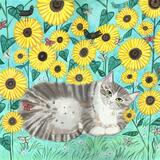 Tabby with Sunflowers