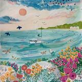 Spring flowers seascape painting 
