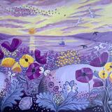 Flowers at the beach - seascape painting 