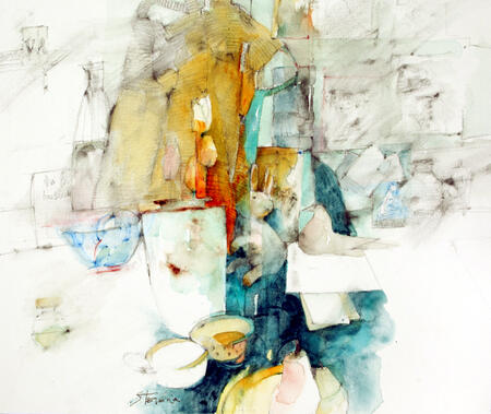 A Rabbit, a Dove and 3  Yellow Tulips