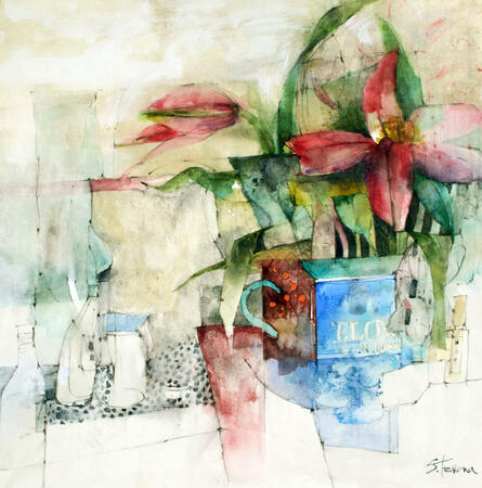 Two Flowers in a Blue Vase