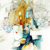 A Rabbit, a Dove and 3  Yellow Tulips