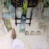 Iris Buds against a Folding Table