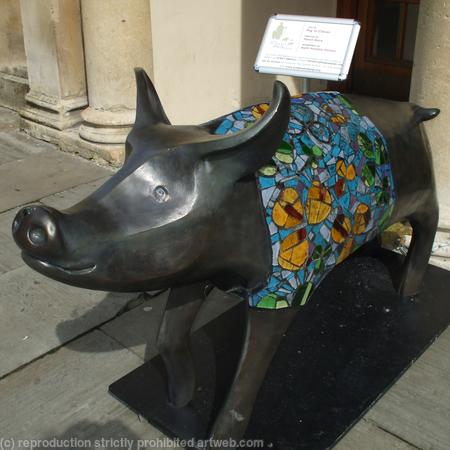 Pig in Clover decorated sculpture at the Assembly Rooms in Bath