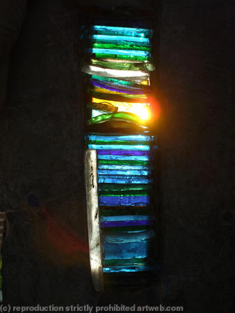 Light Blessings, Arrow-slit design stained glass window feature for exterior wall