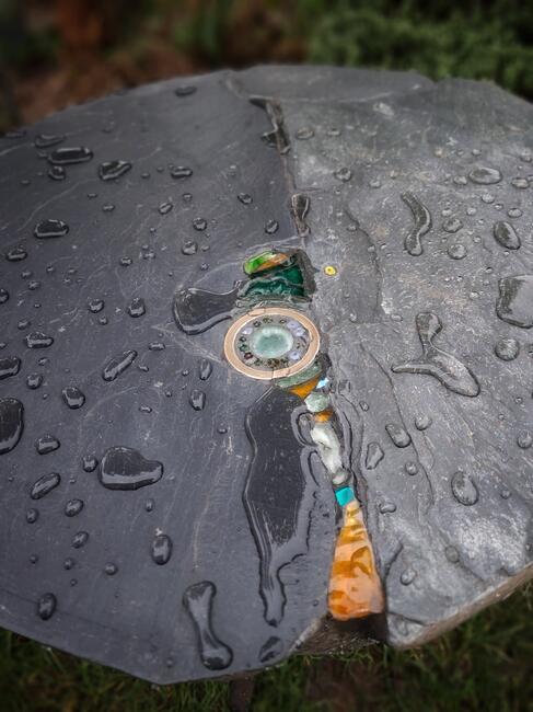 Top view of slate and glass table ref I