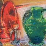 Green glass jug bronze plate