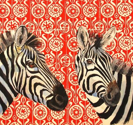 Zebras on blockprint
