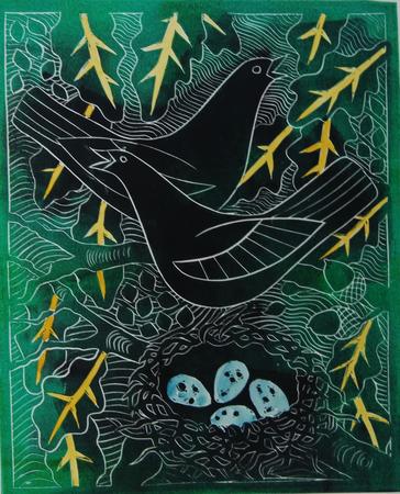 Blackbirds with nest