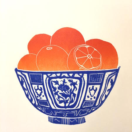 Oranges in a Blue Bowl