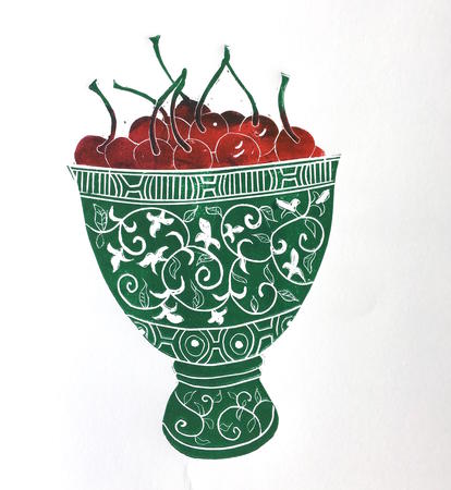 Cherries in Green Bowl