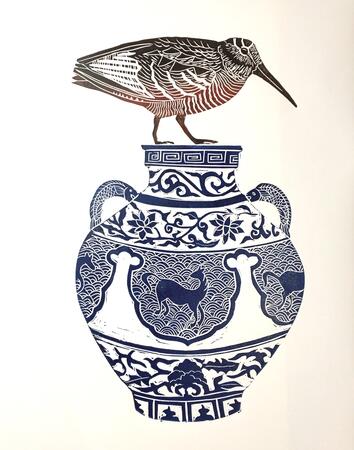 Blue Vase with Woodcock