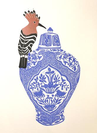 Blue Vase with Hoopoe