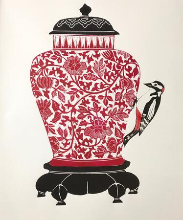 Vase with Spotted Woodpecker