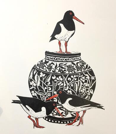 Oyster Catchers and Chinese Vase