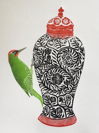 Vase with Green Woodpecker