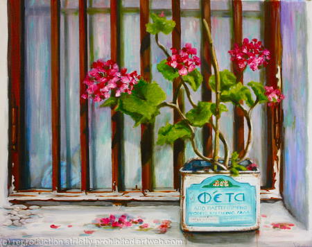 Feta tin with Geraniums