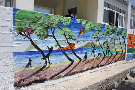 'Kite flying at Koukounaries' Mural, Skiathos Port