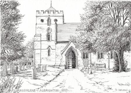 Albrighton Church St. Mary Magdalene Shropshire ( black & White) as a greeting card. Prints and postcards available.