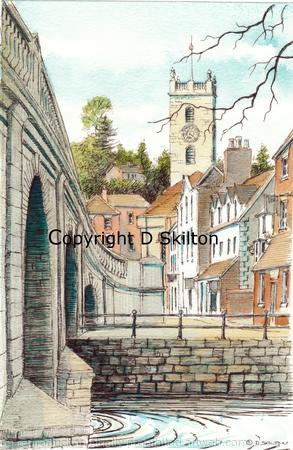 Bewdley from beside the bridge over the Severn (Portrait) Signed a4 print on watercolour paper, unmounted.