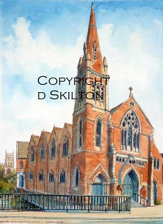 Baxter Church Kidderminster Worcestershire Signed a4 print on watercolour paper, unmounted.