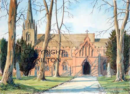 Kidderminster St John The baptist Worcestershire Signed a4 print on watercolour paper, unmounted.