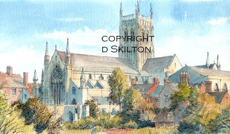 Worcester Cathedral ( No River) greeting Card or bespoke notelet or invitation. prints and postcards available.