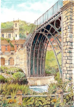 Ironbridge and the church ( Vertical) , greeting card or bespoke notelet. Prints and postcards available.