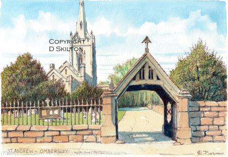 St Andrew Ombersley Nr Worcester Worcestershire, greeting card or bespoke notelet or invitation. Prints and postcards available.