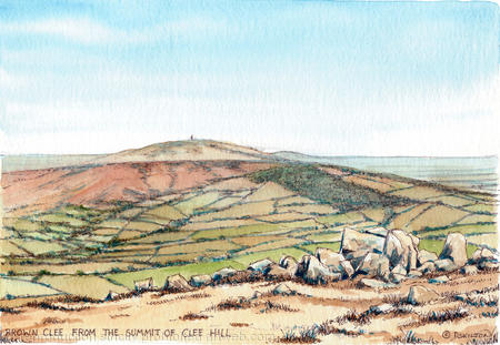 Brown Clee from the summit of Clee Hill with The Wrekin in the distance as a greeting card or bespoke notelet. Prints and postcards available.