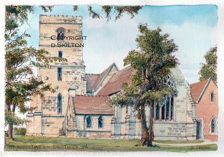 Droitwich Spa St Augustines Worcestershire Signed a4 print on watercolour paper, unmounted.